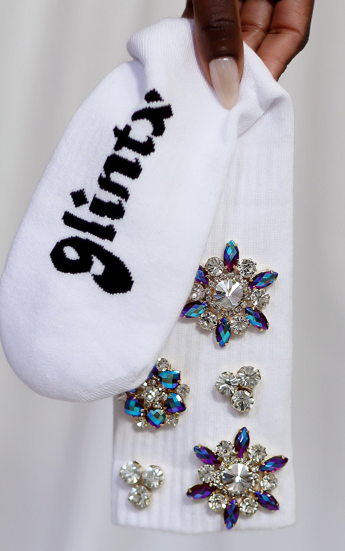 Star'Burst crystal statement socks in black