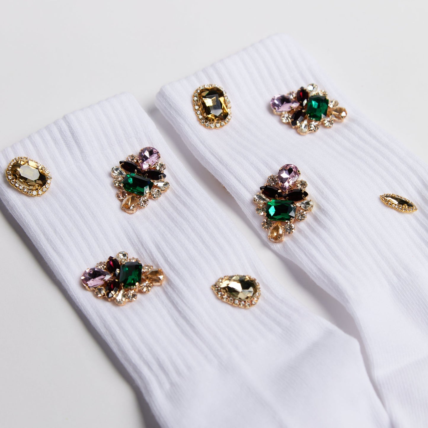Des'Ree emerald crystal statement socks in white