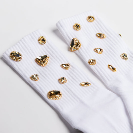 Rebel crystal statement socks in white